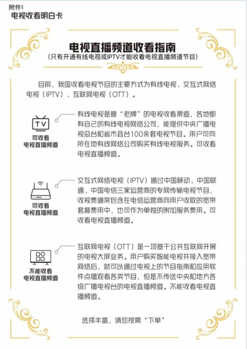 電視收看“明白卡”。