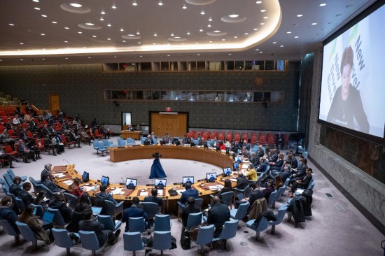 這是2023年11月20日在位于紐約的聯(lián)合國總部拍攝的安理會(huì)“共同發(fā)展促進(jìn)持久和平”公開辯論會(huì)現(xiàn)場。中國作為輪值主席，倡議聯(lián)合國安理會(huì)20日舉行主題為“共同發(fā)展促進(jìn)持久和平”的公開辯論會(huì)。新華社發(fā)（聯(lián)合國供圖/埃斯金德·德貝卜攝）