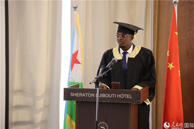 吉布提魯班工坊2023屆畢業(yè)生代表發(fā)言。人民網(wǎng)記者 張志文攝