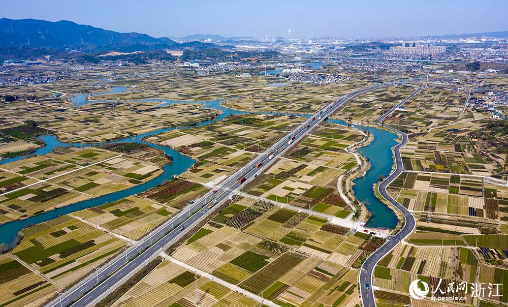 寧波市北侖區(qū)柴橋街道的萬(wàn)畝花田猶如打翻的調(diào)色盤(pán)。人民網(wǎng) 章勇濤攝