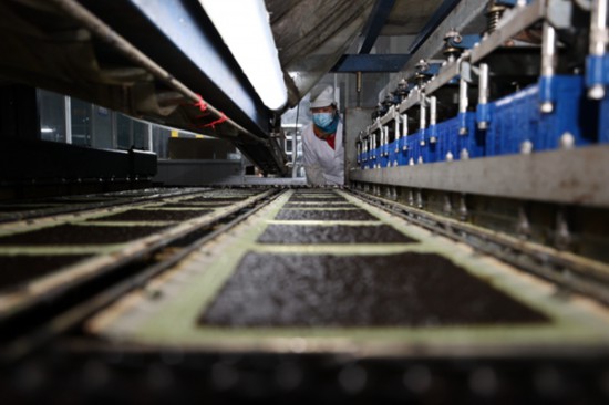 柘汪紫菜產(chǎn)業(yè)園內(nèi)入駐企業(yè)的紫菜生產(chǎn)線。贛榆區(qū)委宣傳部供圖