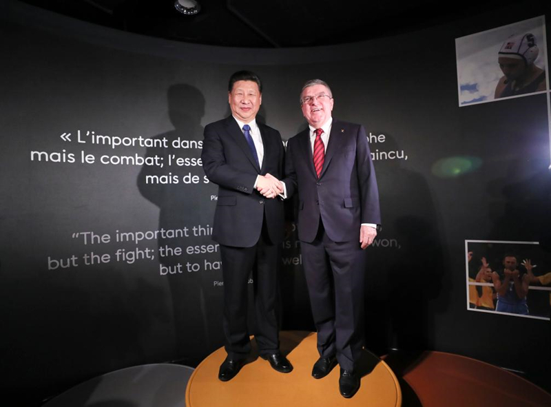 2017年1月18日，習(xí)近平主席在位于瑞士洛桑的國際奧林匹克博物館會(huì)見時(shí)任國際奧林匹克委員會(huì)主席巴赫。