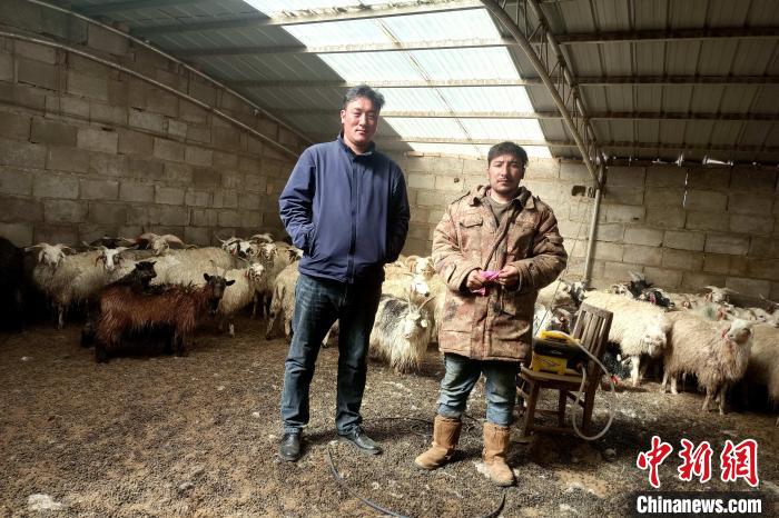 圖為華公太(左)走訪牧民生產(chǎn)生活情況?！〔彭?xiàng)什姐 攝