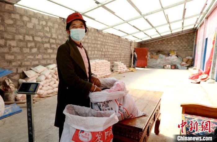 圖為寧重崗村村民扎西才措把自家的油菜籽送到合作社銷(xiāo)售?！〖卫杩h融媒體中心供圖