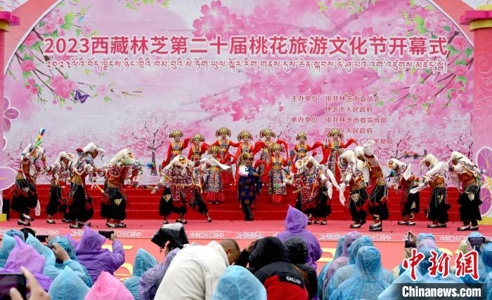 3月28日，西藏林芝第二十屆桃花旅游文化節(jié)開幕式上的文藝表演?！±盍?攝